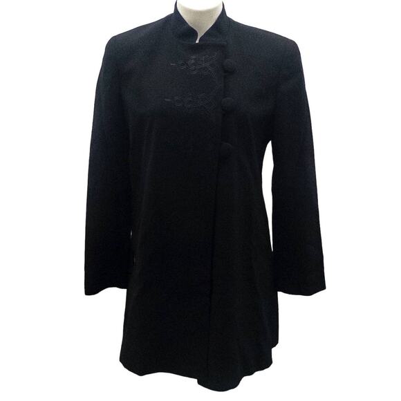 Vintage Christian Dior Long Line Embroidered Black Wool Coat Evening Jacket 6 - Picture 1 of 11